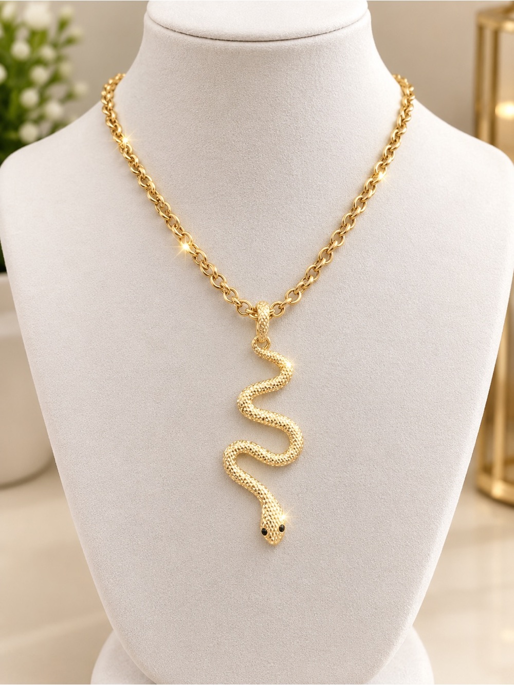 Gold Snake Pendant Necklace for Women - Statement Chain